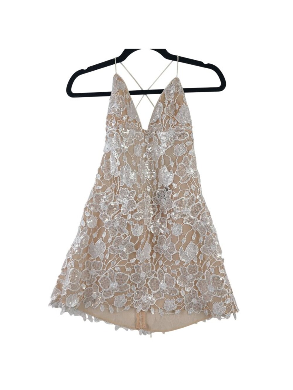 NEW Retrofête Kamala Sequin Lace Mini Dress Open Back And Spaghetti Straps Sz S